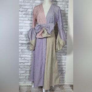 Silvia Tcherassi Bessie Striped Long Sleeve Dress in Pink, Blue, and Cream